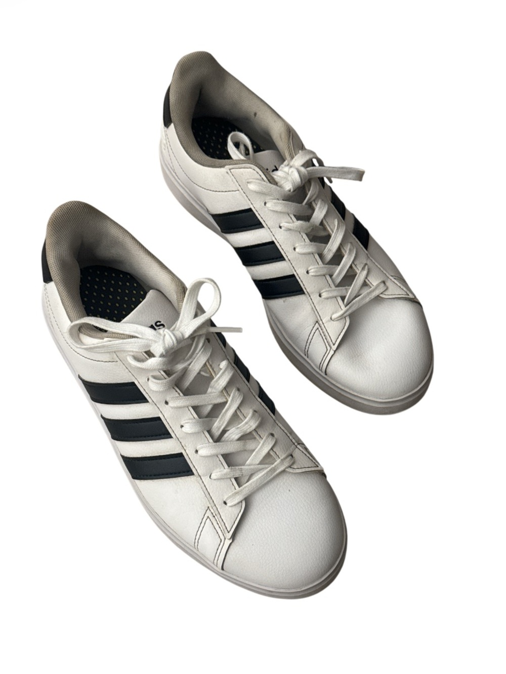 Men's White Sneakers with Black Stripes - Classic Casual Shoe - Size 9